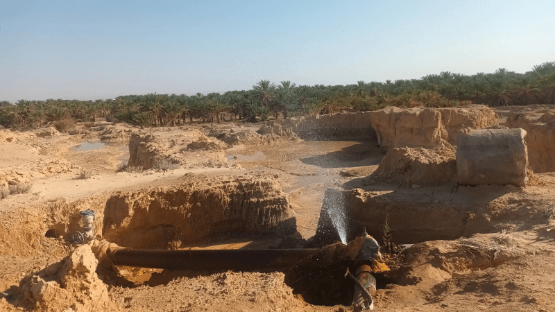 Kébili : Une fuite d’eau chaude menace les oasis
