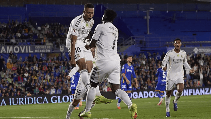 مبابي يقود ريال مدريد المتصدر لفوز صعب في خيتافي