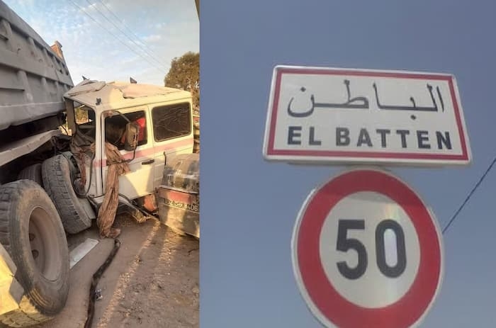 Image shock of an accident between truck and  car rental in Kairouan this morning