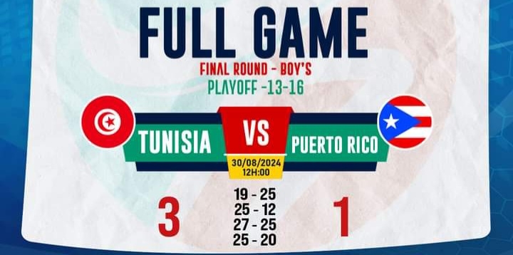 Mondial volley U17 (13-14) : la Tunisie bat le Porto Rico et affronte le Chili