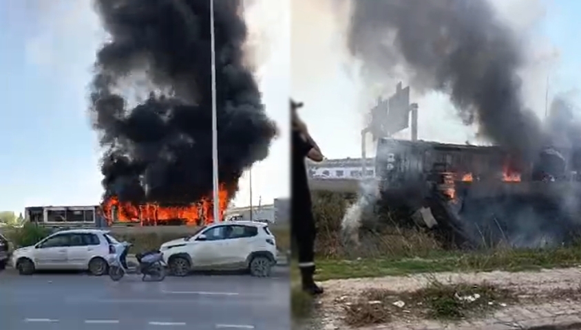 Un incendie spectaculaire dévore un bus près de la Charguia