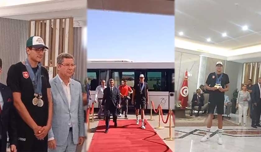 Arrivée de Ayoub Hafnaoui à l'aéroport Tunis-Carthage