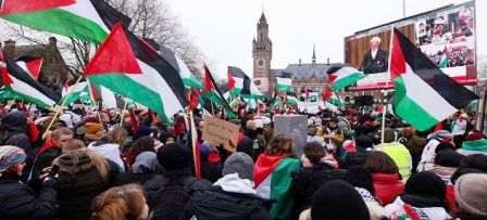 Manifestation de soutien à Gaza devant la CIJ