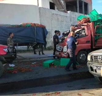 الحمامات: وفاة شخص في حادث اصطدام بين شاحنتين (صور)‎