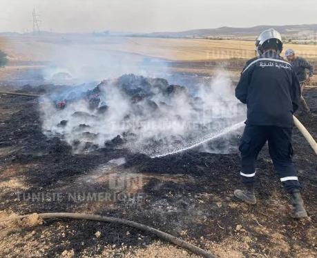 جندوبة : حريق يأتي على 800 ‘بالة’ تبن [صور]