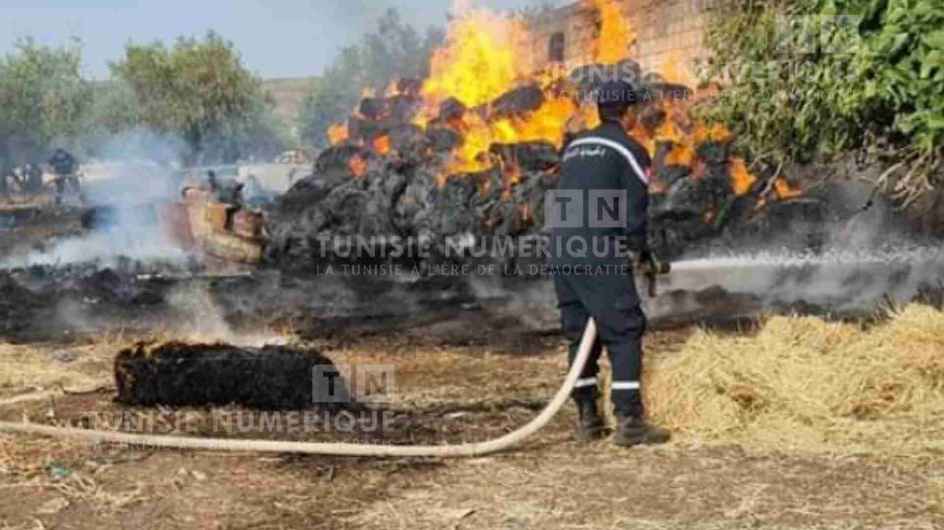 جندوبة : حريق يتسبب في إتلاف 600 بالة تبن [صور]