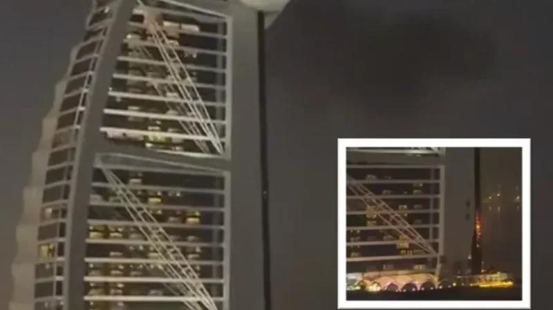 دبي: حريق يندلع في واجهة فندق برج العرب إثر تحطم مسيّرة