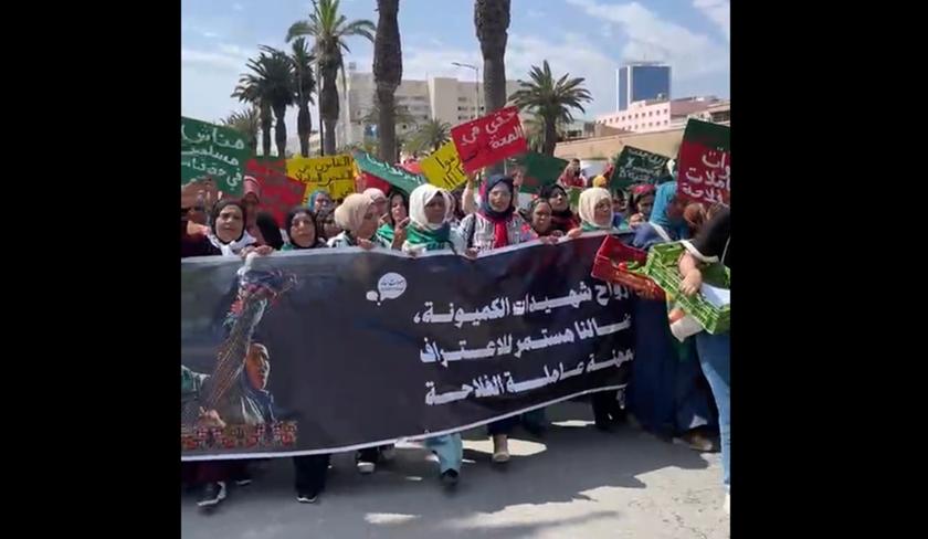 Les ouvrières agricoles manifestent à l'avenue Habib Bourguiba