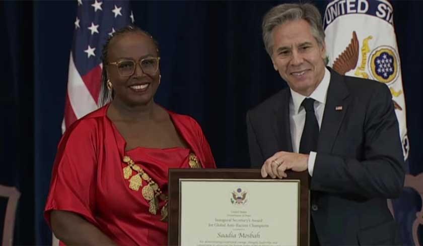 Saadia Mosbah, lauréate du prix des champions mondiaux de la lutte contre le racisme décerné par Blinken