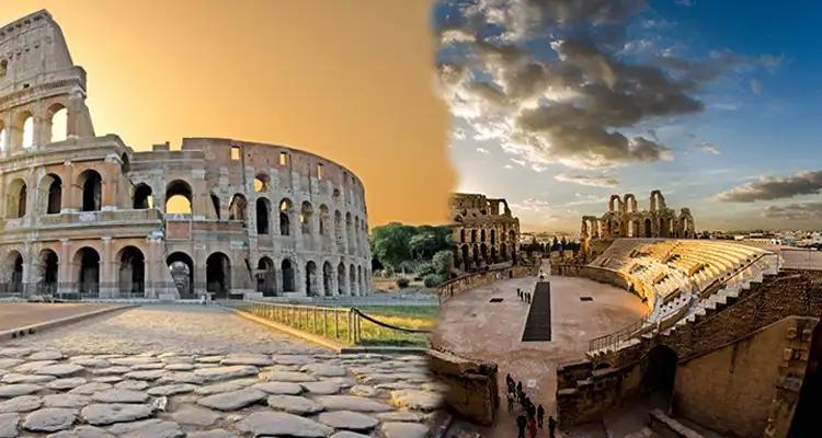 Le Colisée de Rome et l’amphithéâtre El Jem jumelés