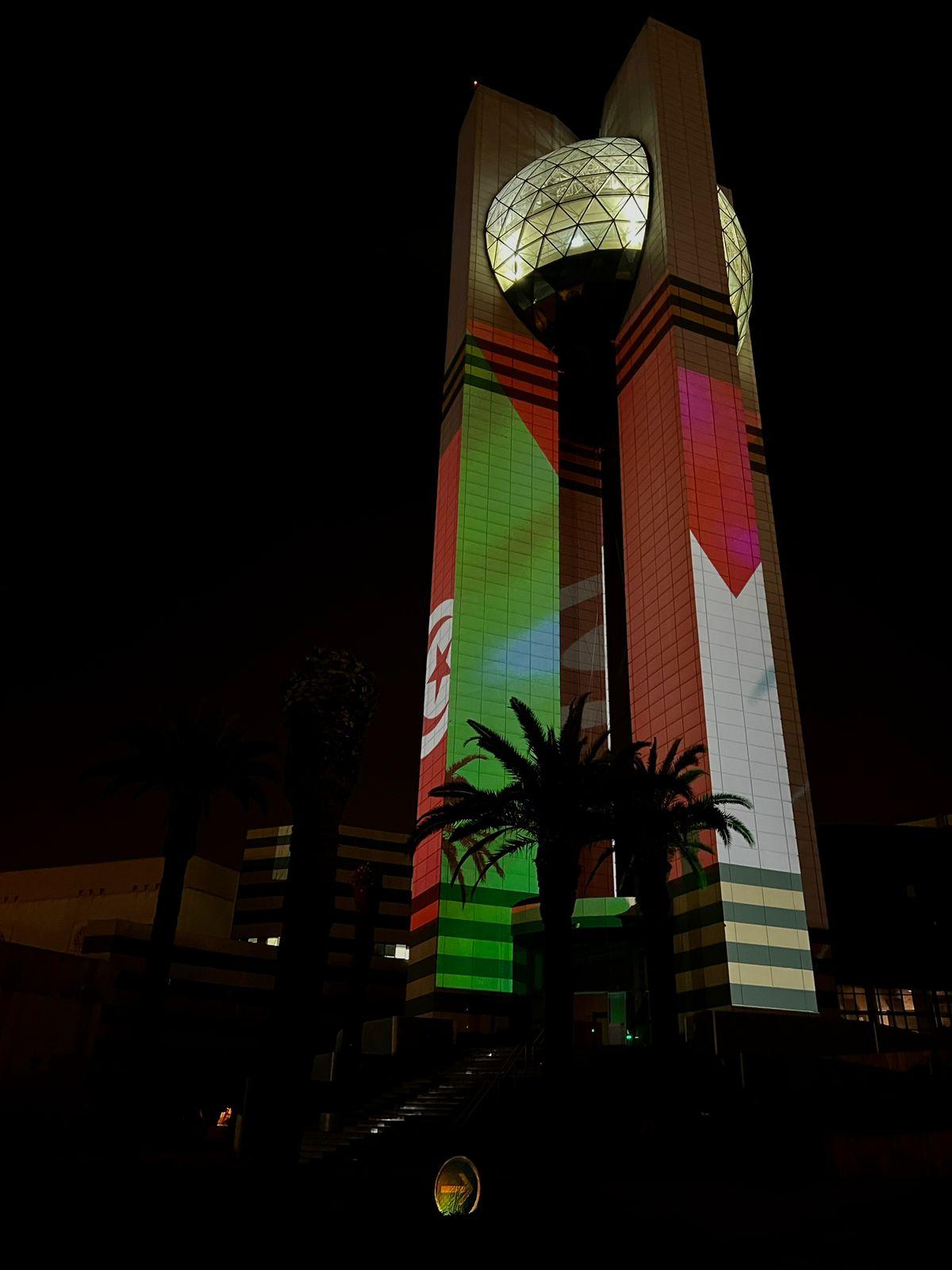 Tunisia- City of Culture illuminated with the colors of Palestine